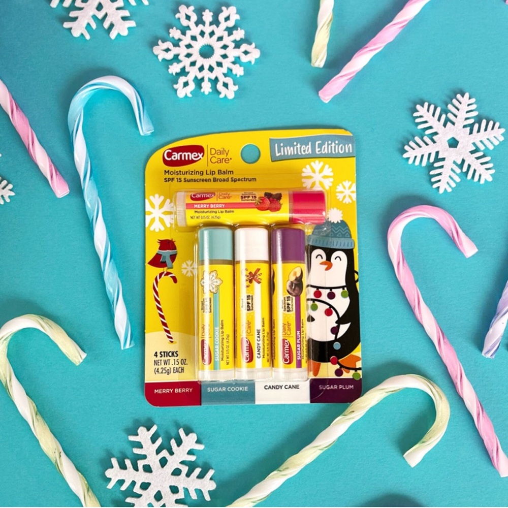Carmex Daily Care, Limited Edition, Lip Balm Set, SPF 15, Holiday Flavors 4 Pack